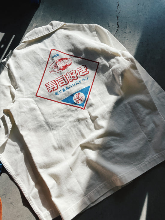 A Thousand Futures 'Tsukiji ' Chore Jacket - Vintage White Denim
