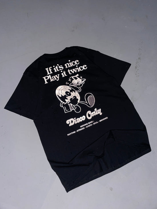 Load image into Gallery viewer, DISCO ONLY &amp;#39;Play it Twice V2&amp;#39; Tee - Black *1 OF 100 EXCLUSIVE*
