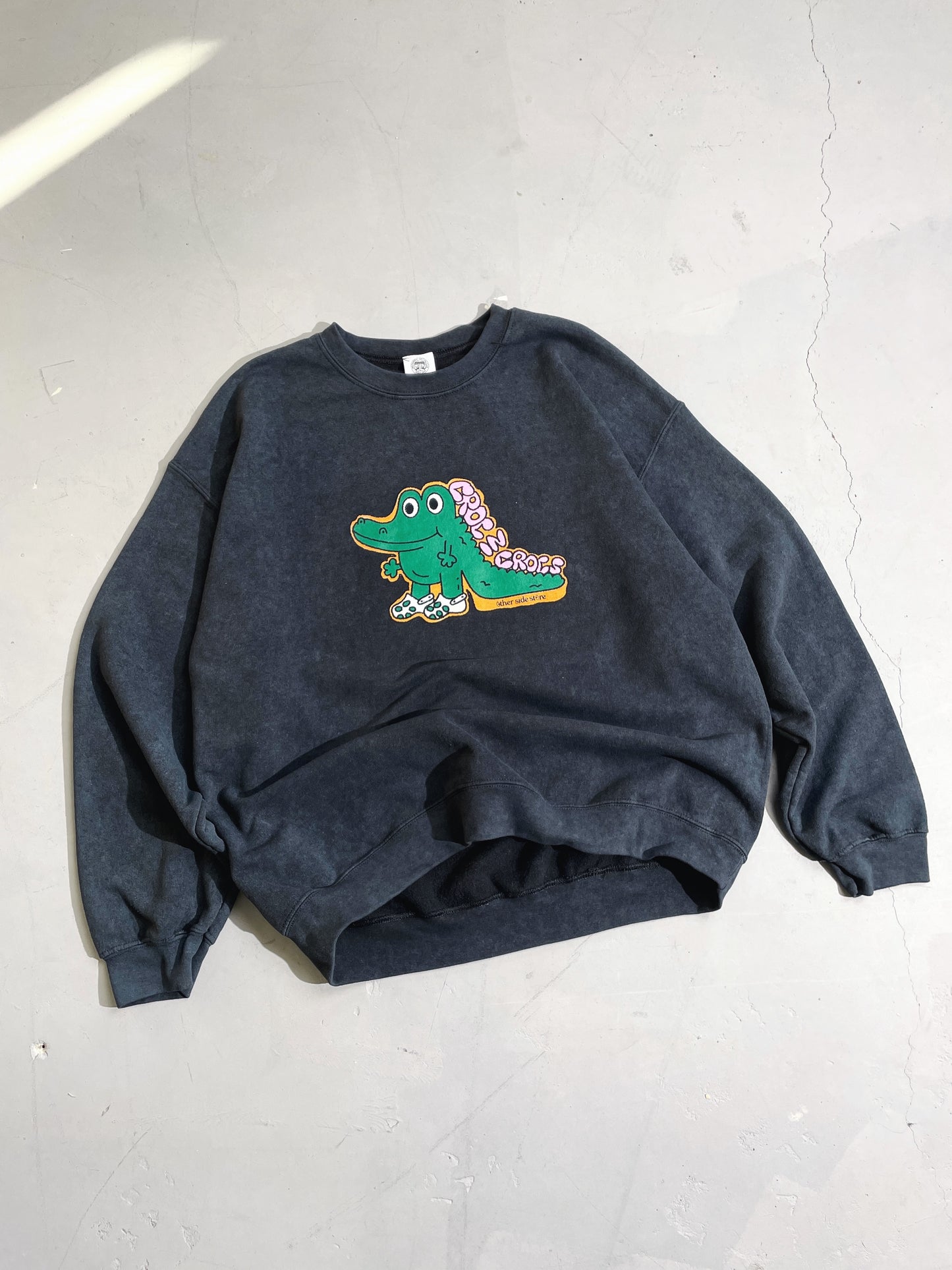 Other Side Store 'Croc In Crocs' Acid Wash Sweater - Black