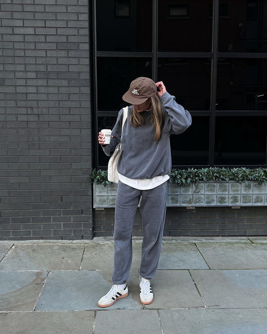 Essentials Vintage Washed Sweater & Jogger Set - Charcoal