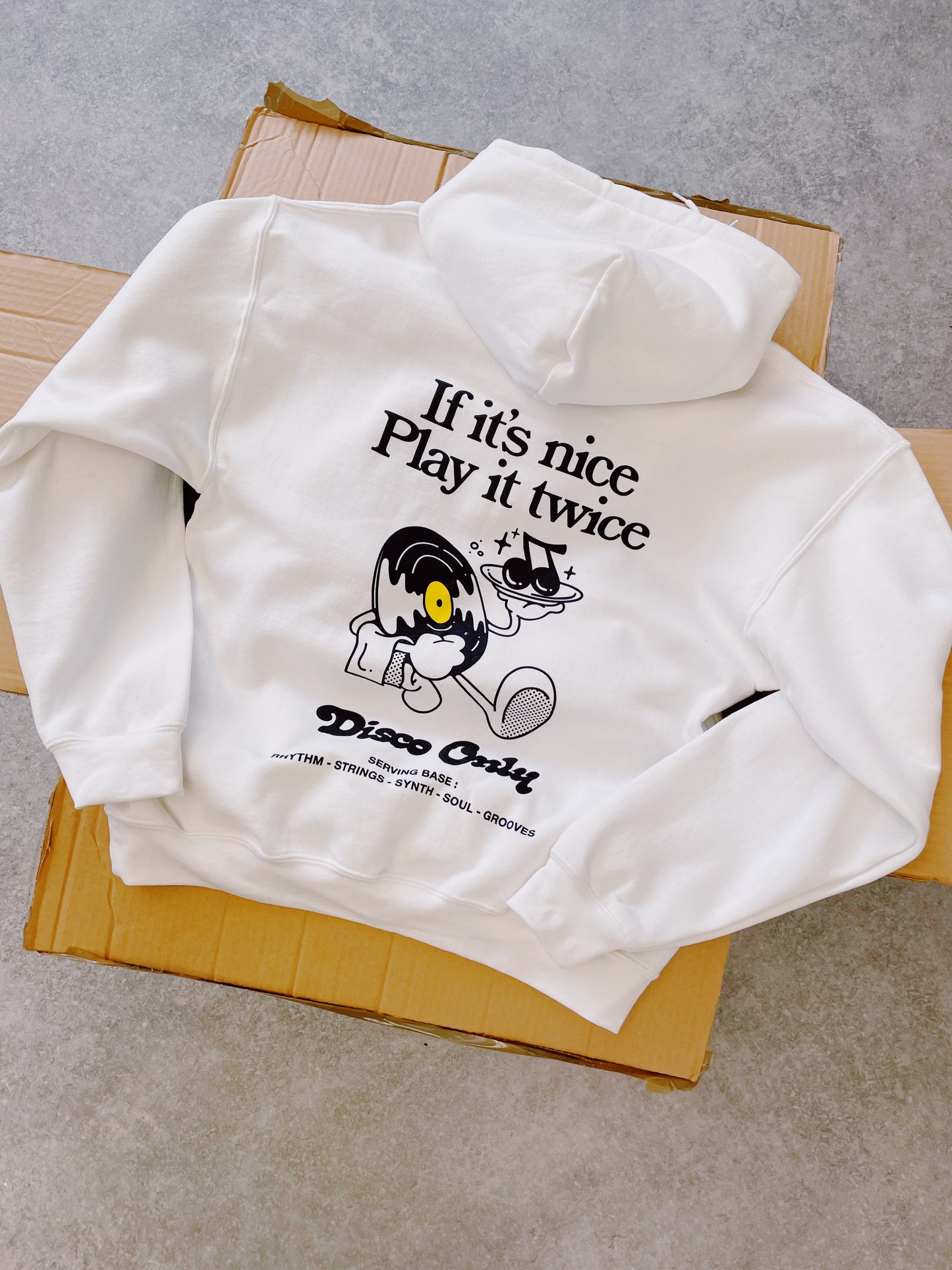 Load image into Gallery viewer, DISCO ONLY &amp;#39;Play It Twice V2&amp;#39; Hoodie - White
