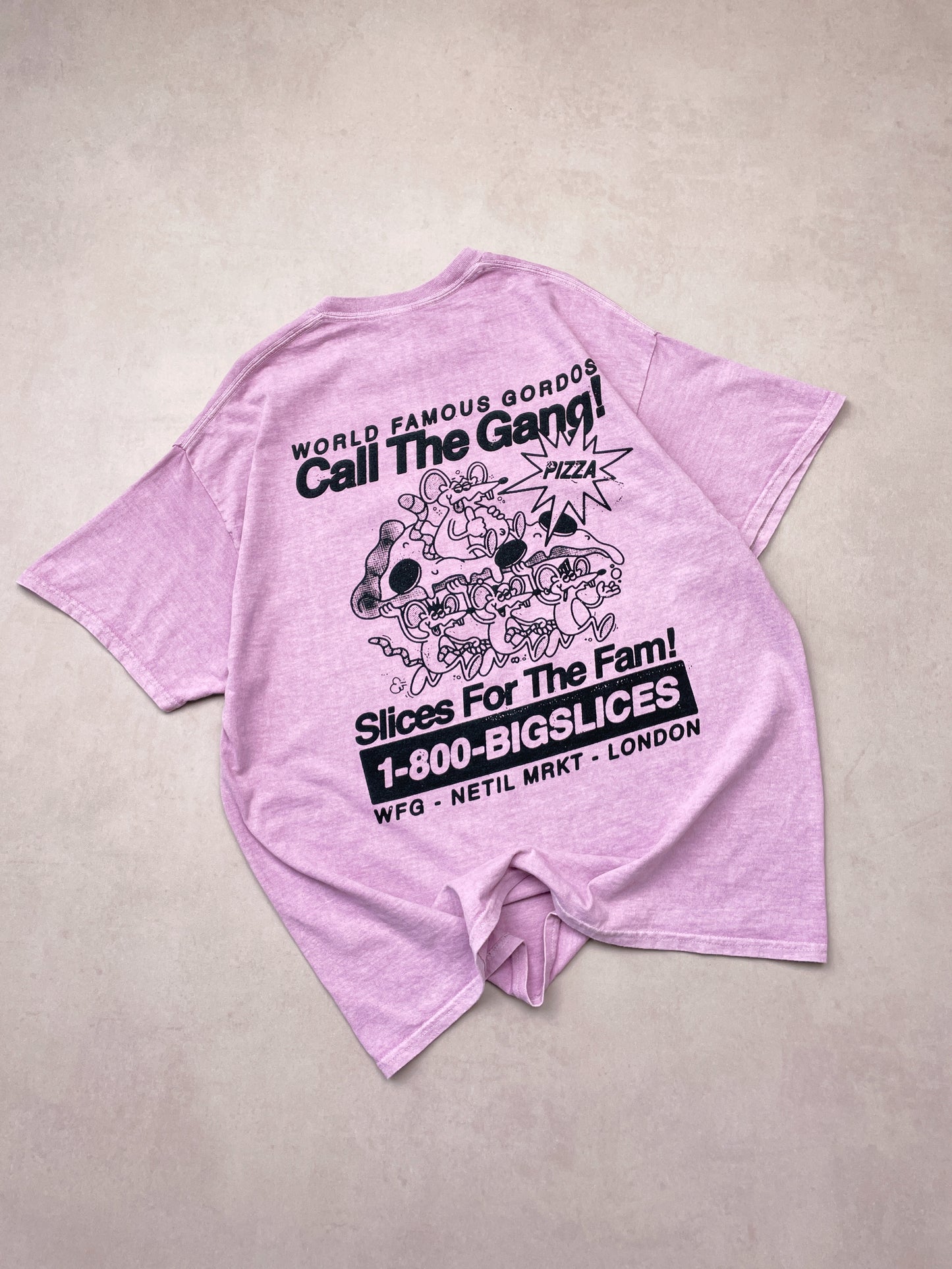 Gordos Pizzeria 'Call The Gang' Vintage Washed Tee - Pink