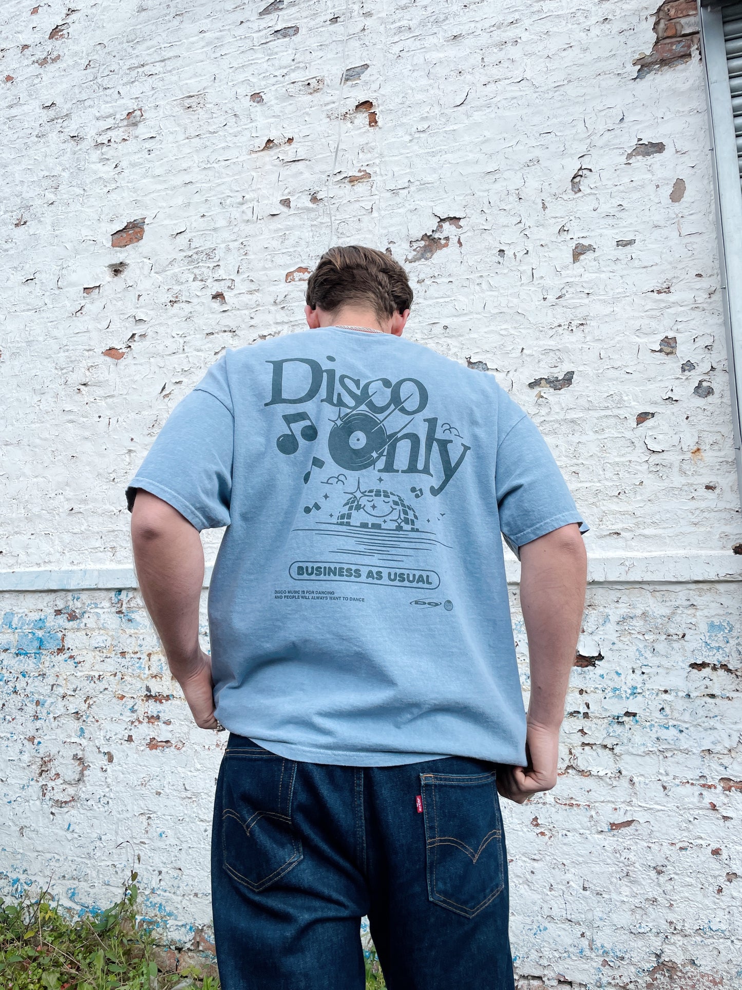 DISCO ONLY 'Business As Usual' Vintage Washed Tee - Blue