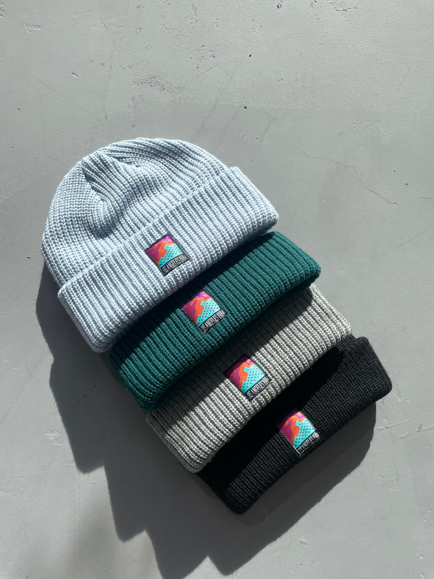 Vice 84 'Runner Patch' Ribbed Fisherman Beanie - Black / Grey / Forest / Light Blue