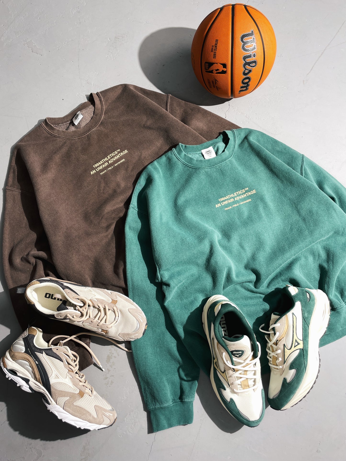 Vice 84 'Athletics' Vintage Washed Sweater Twinpack - Emerald Green/Chocolate