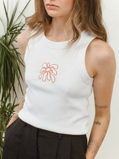 FLWRS Organic Embroidered Rib Tank - White