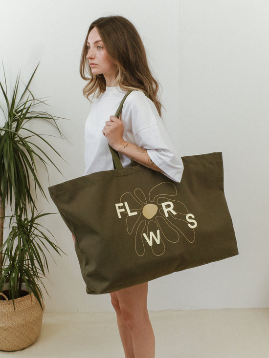 FLWRS Oversized Canvas Tote - Khaki