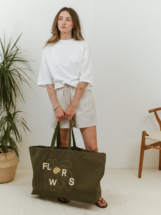 FLWRS Oversized Canvas Tote - Khaki