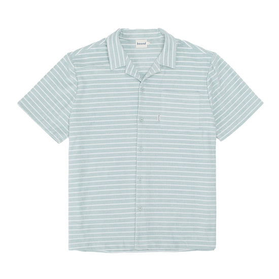 bound Stripe Terry Towel SS Cotton Shirt - Light Blue