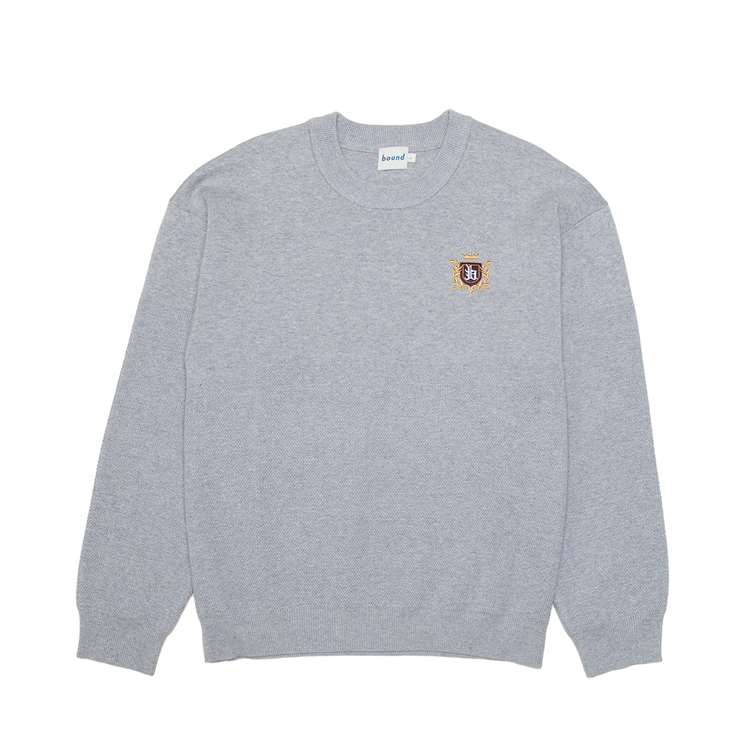 bound Crest Panel Knit Sweater - Heather Grey