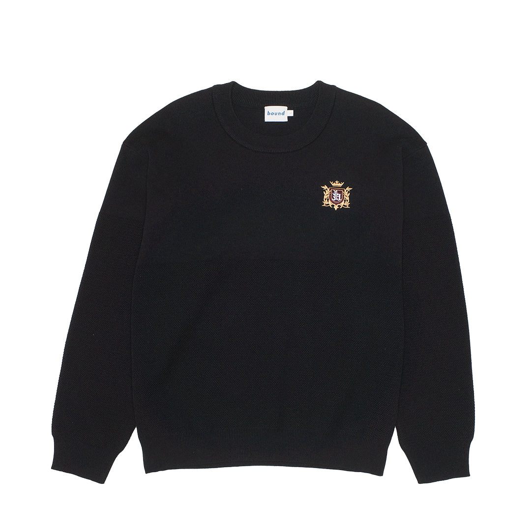 bound Crest Panel Knit Sweater - Black