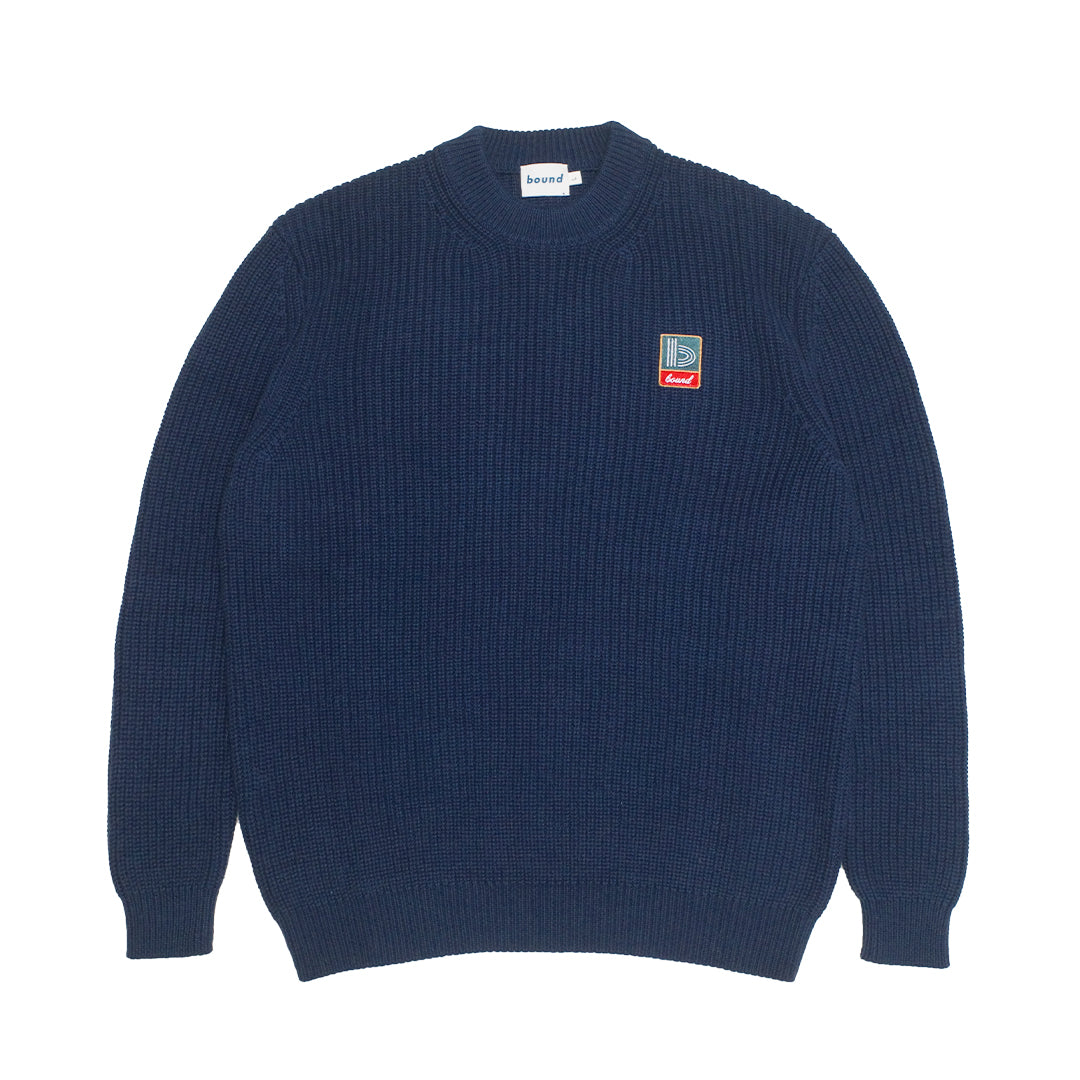 bound Retro Fisherman Rib Knit Sweater - Petrol Blue