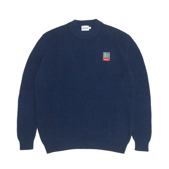 bound Retro Fisherman Rib Knit Sweater - Petrol Blue