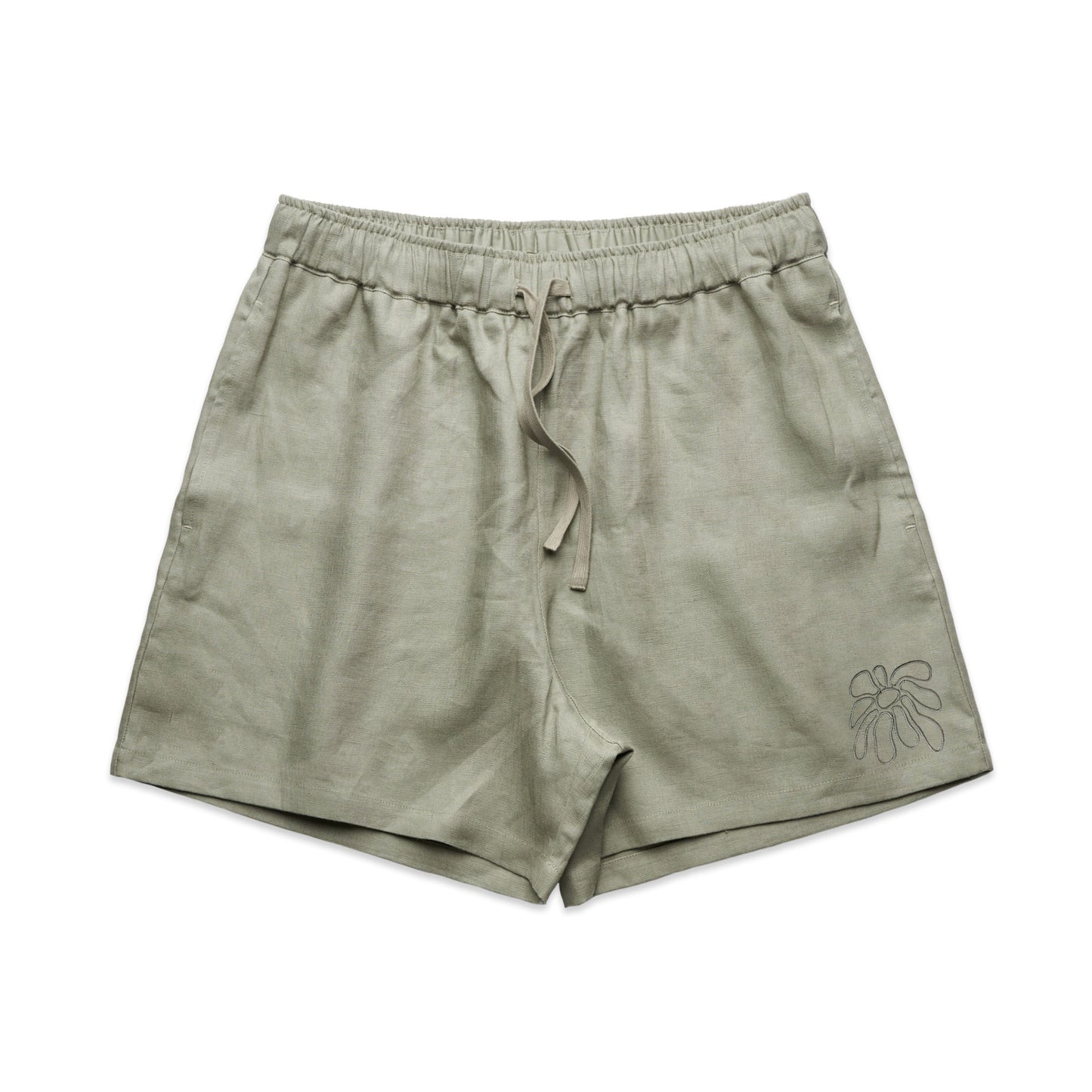 FLWRS Embroidered Linen Shorts - Sage