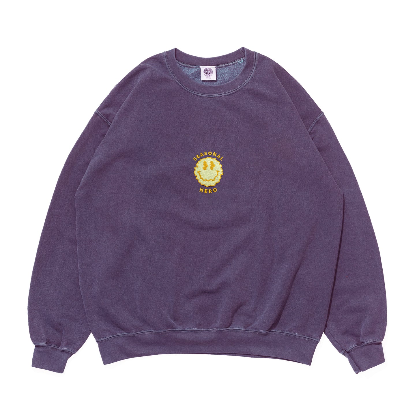 Seasonal Hero 'Trippy Smiler' Embroidered Vintage Washed Sweater - Violet