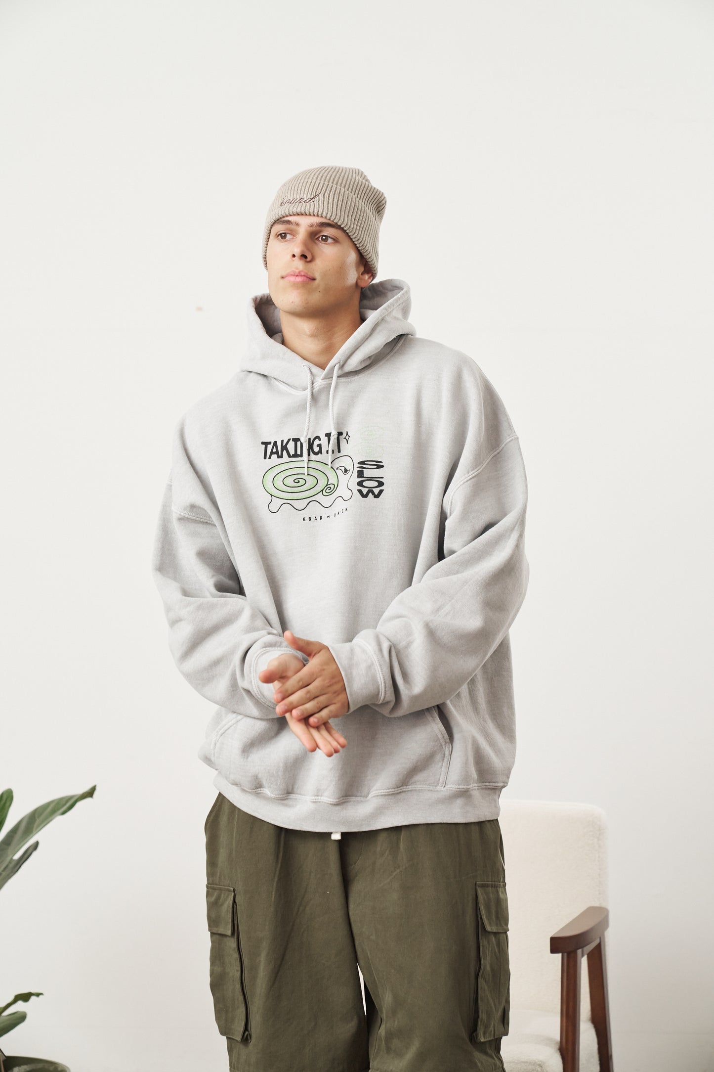 KBAR X UN:IK 'Taking It Slow' Vintage Washed Hoodie - Grey