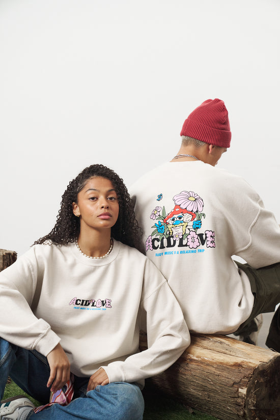 Load image into Gallery viewer, Acid Love &amp;#39;Mushroom&amp;#39; Vintage Washed Sweater - Cream
