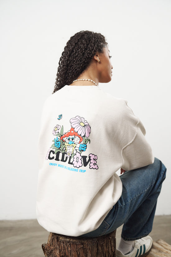 Load image into Gallery viewer, Acid Love &amp;#39;Mushroom&amp;#39; Vintage Washed Sweater - Cream
