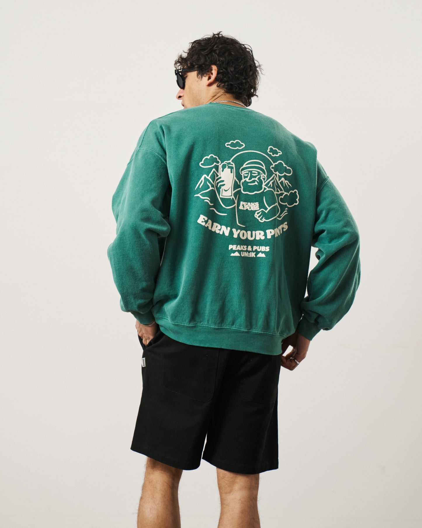 Peaks & Pubs 'Earn Your Pints' Vintage Washed Sweater - Green