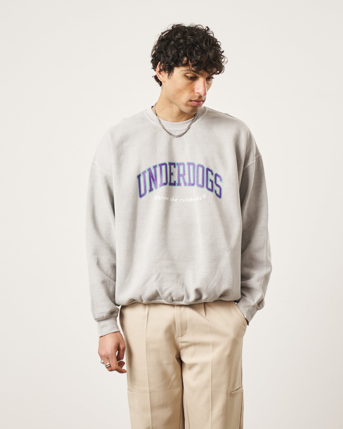 Vice 84 'Underdogs' Vintage Washed Sweater - Ash Grey