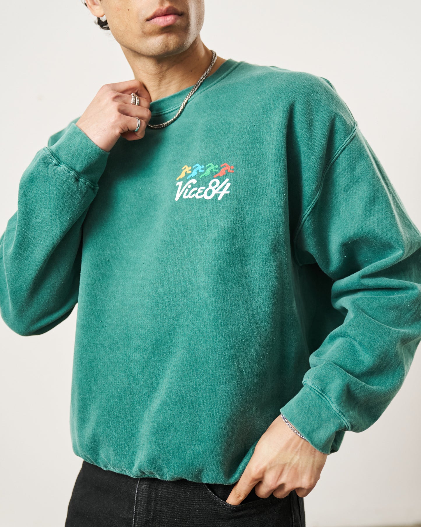 Vice 84 'Runner' Vintage Washed Sweater - Pine Green