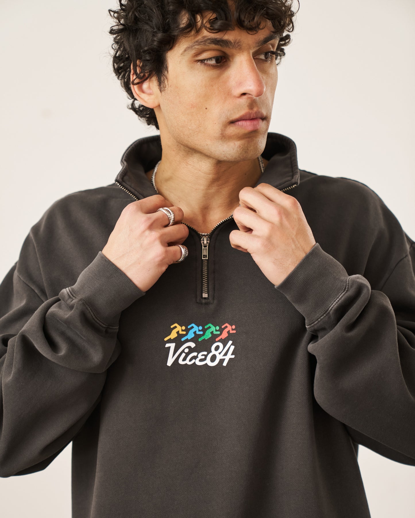 Vice 84 'Runner' Faded 1/4 Zip Sweater - Black