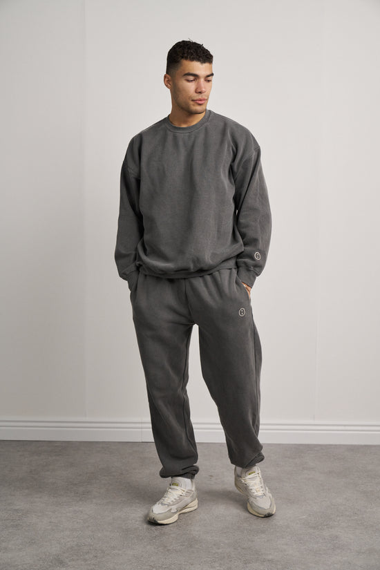 Essentials Vintage Washed Sweater & Jogger Set - Charcoal