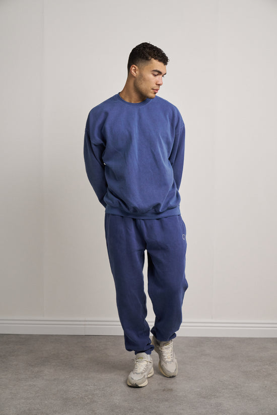 Essentials Vintage Washed Sweater & Jogger Set -  Navy