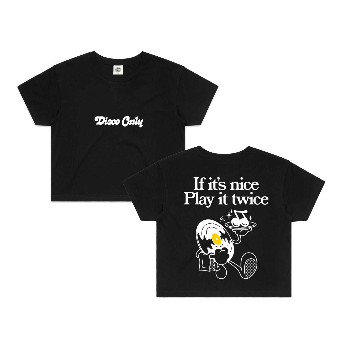 DISCO ONLY WMNS 'Play It Twice V2' Cropped Tee - Black