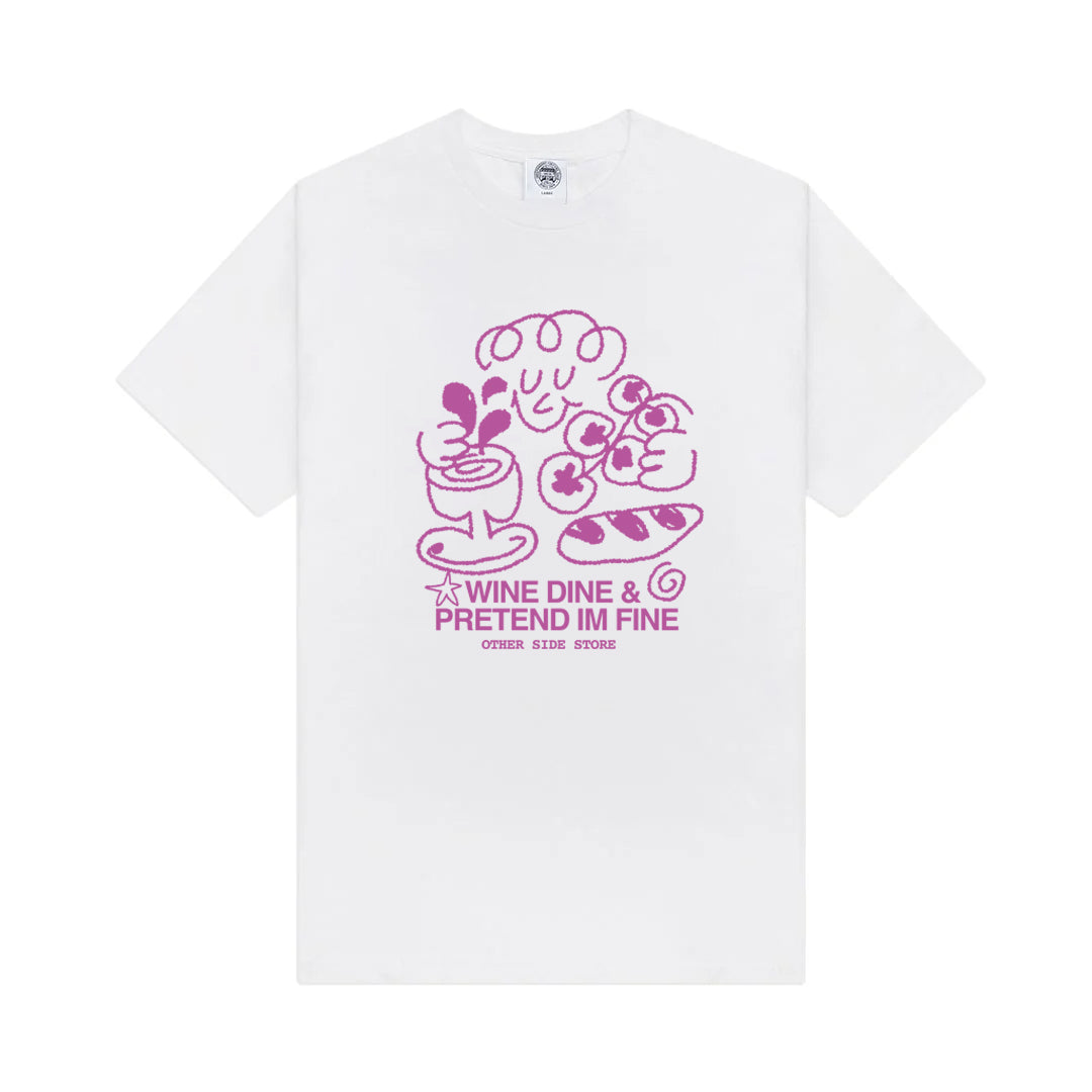 Other Side Store 'Wine, Dine & Pretend' Tee - White