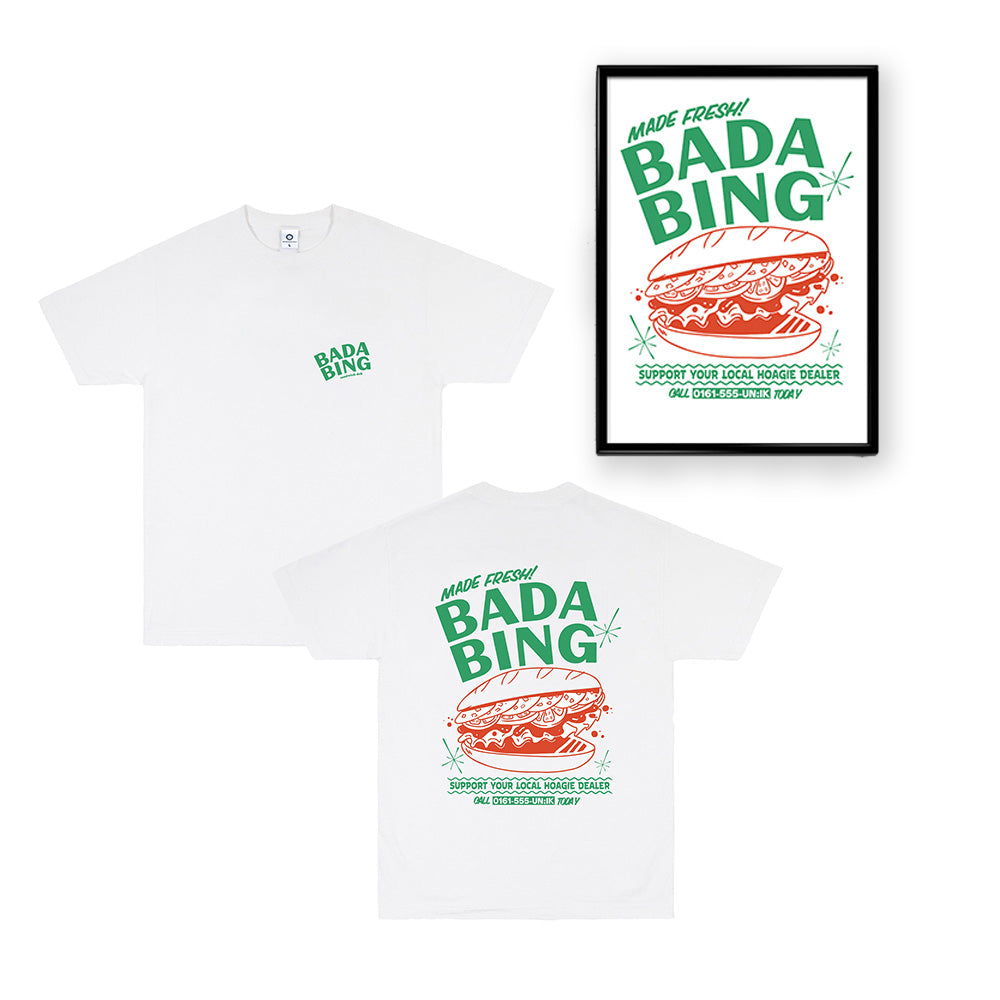 Bada Bing x UN:IK 'Fresh Hoagie' Tee & Print Bundle - White