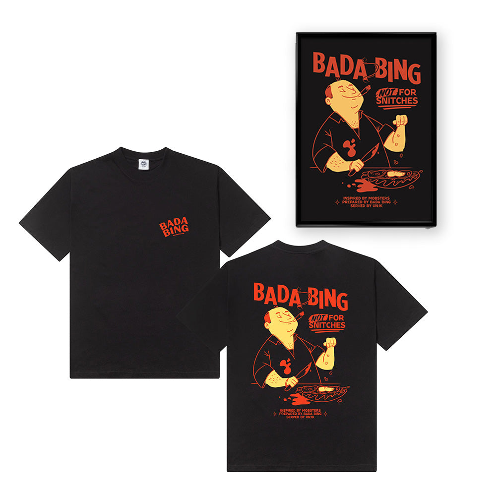 Bada Bing x UN:IK 'Snitches' Tee & Print Bundle - Black