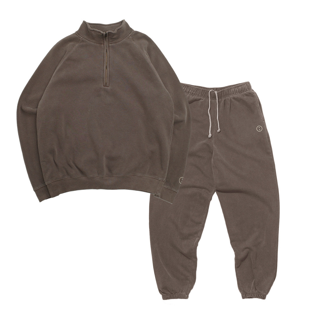 Essentials Vintage Washed 1/4 Zip Sweatshirt & Jogger Set - Cocoa