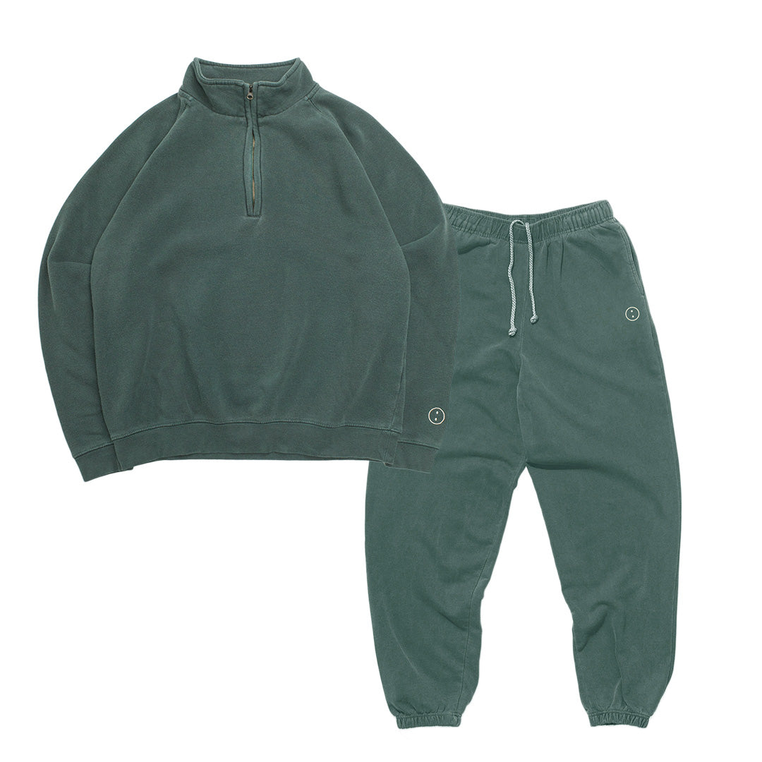 Essentials Vintage Washed 1/4 Zip Sweatshirt & Jogger Set - Forest