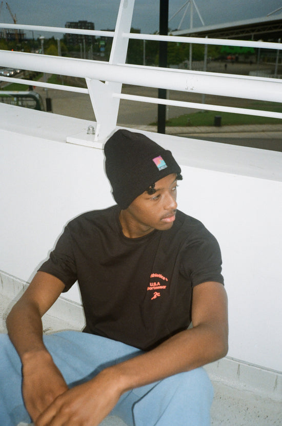 Vice 84 'Runner Patch' Cuffed Beanie - Black / Lilac / Airforce Blue / Ecru