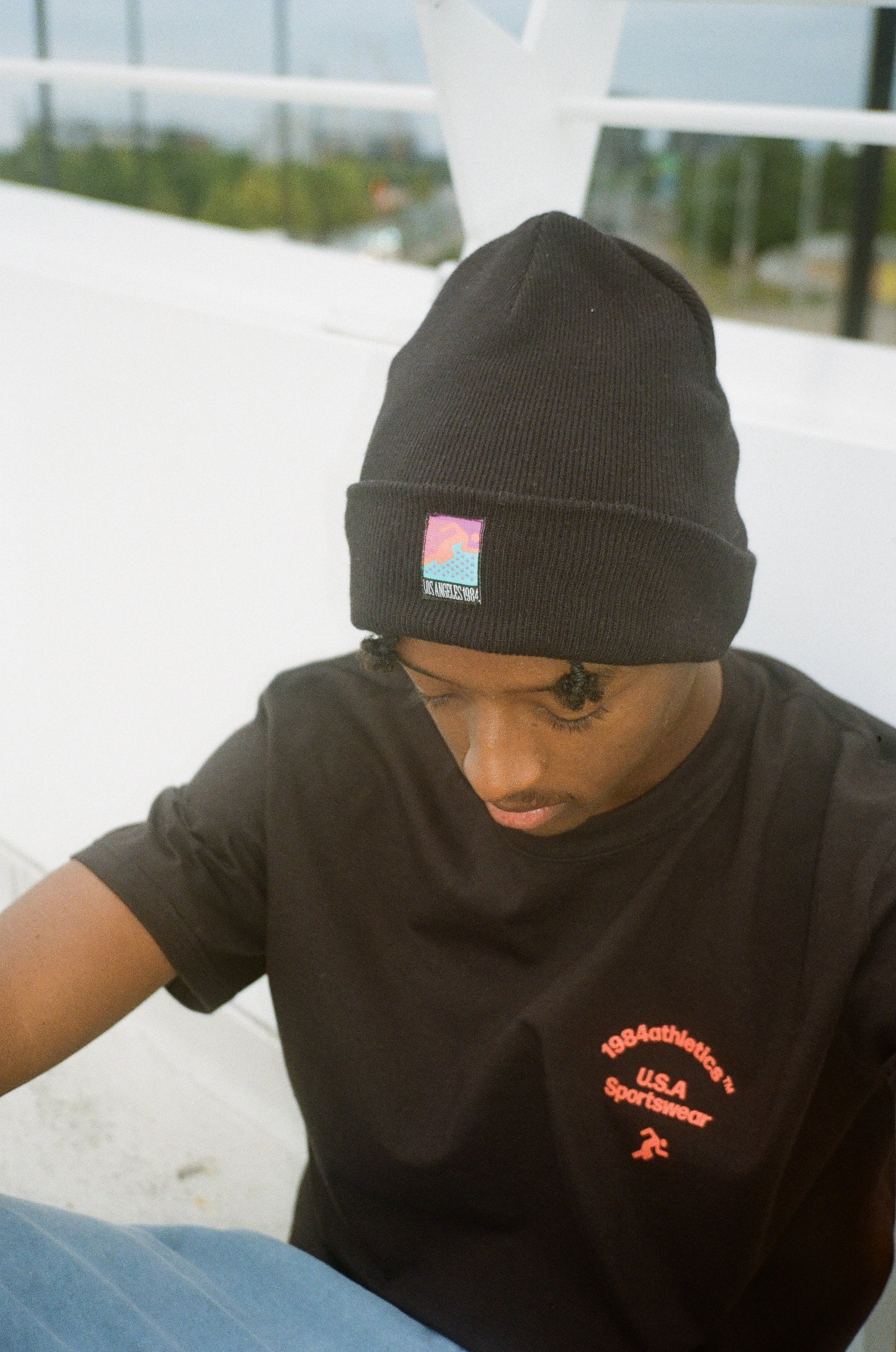 Vice 84 'Runner Patch' Cuffed Beanie - Black / Lilac / Airforce Blue / Ecru