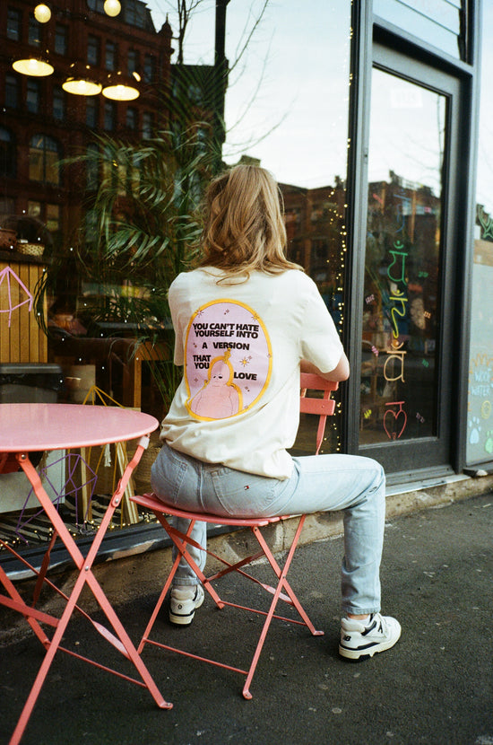 Pleasure Paradox 'You Can't Hate Yourself' Natural Tee - Lavender Print