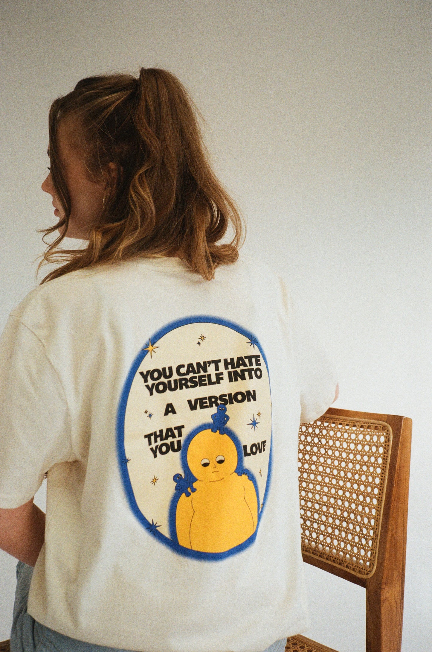 Pleasure Paradox 'You Can't Hate Yourself' Natural Tee - Cream Print