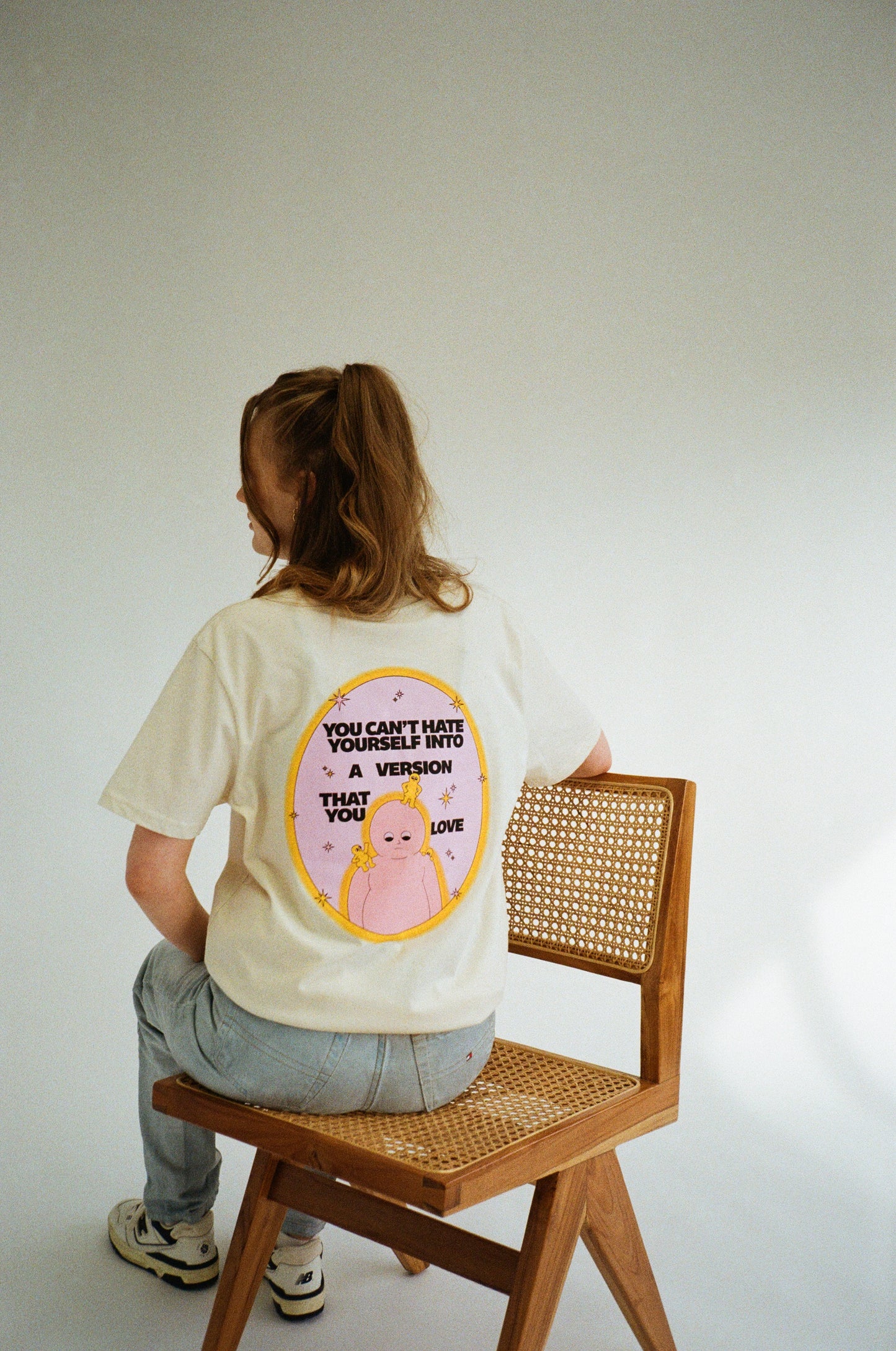 Pleasure Paradox 'You Can't Hate Yourself' Natural Tee - Lavender Print