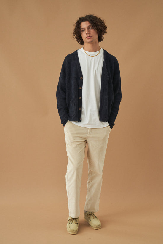 bound 'Oxford' Navy Waffle Cardigan