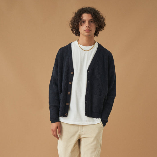 bound 'Oxford' Navy Waffle Cardigan