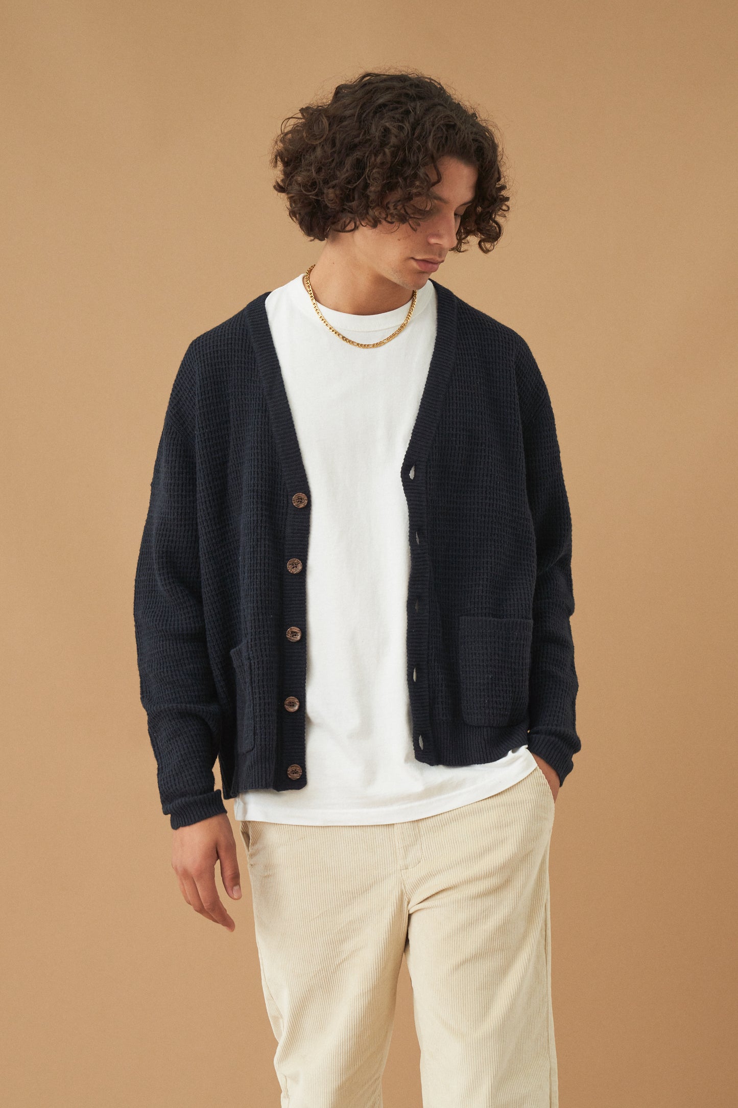 bound 'Oxford' Navy Waffle Cardigan