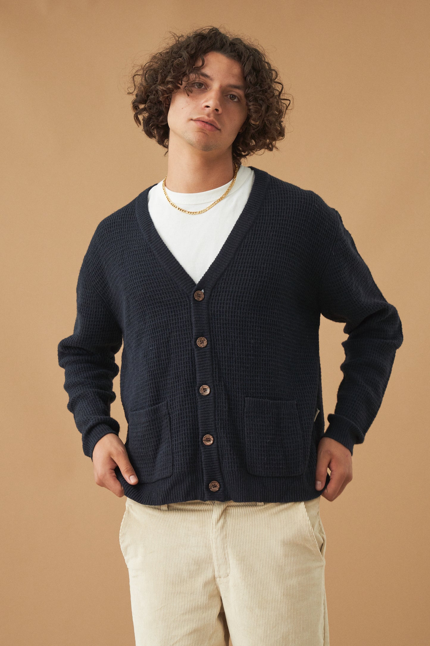 bound 'Oxford' Navy Waffle Cardigan
