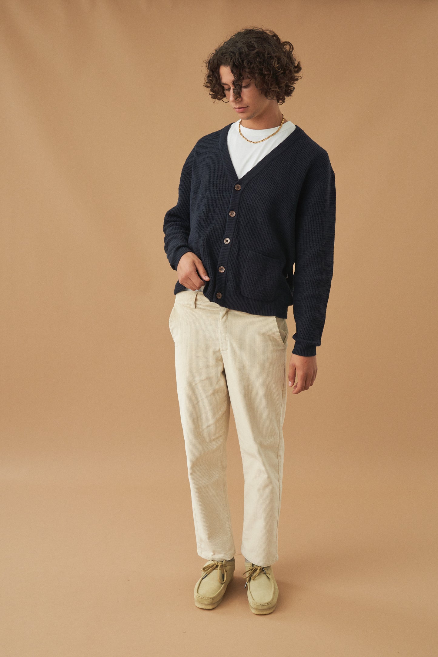 bound 'Oxford' Navy Waffle Cardigan