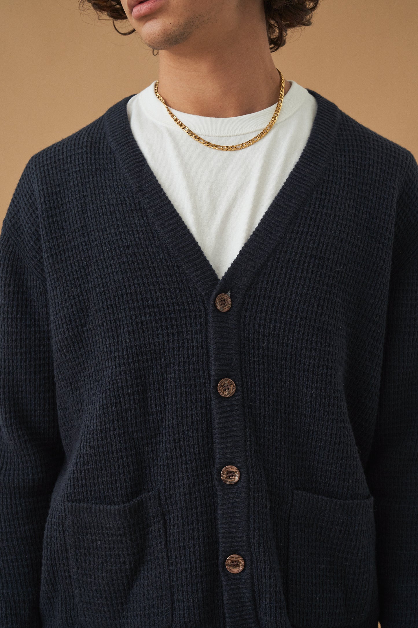 bound 'Oxford' Navy Waffle Cardigan
