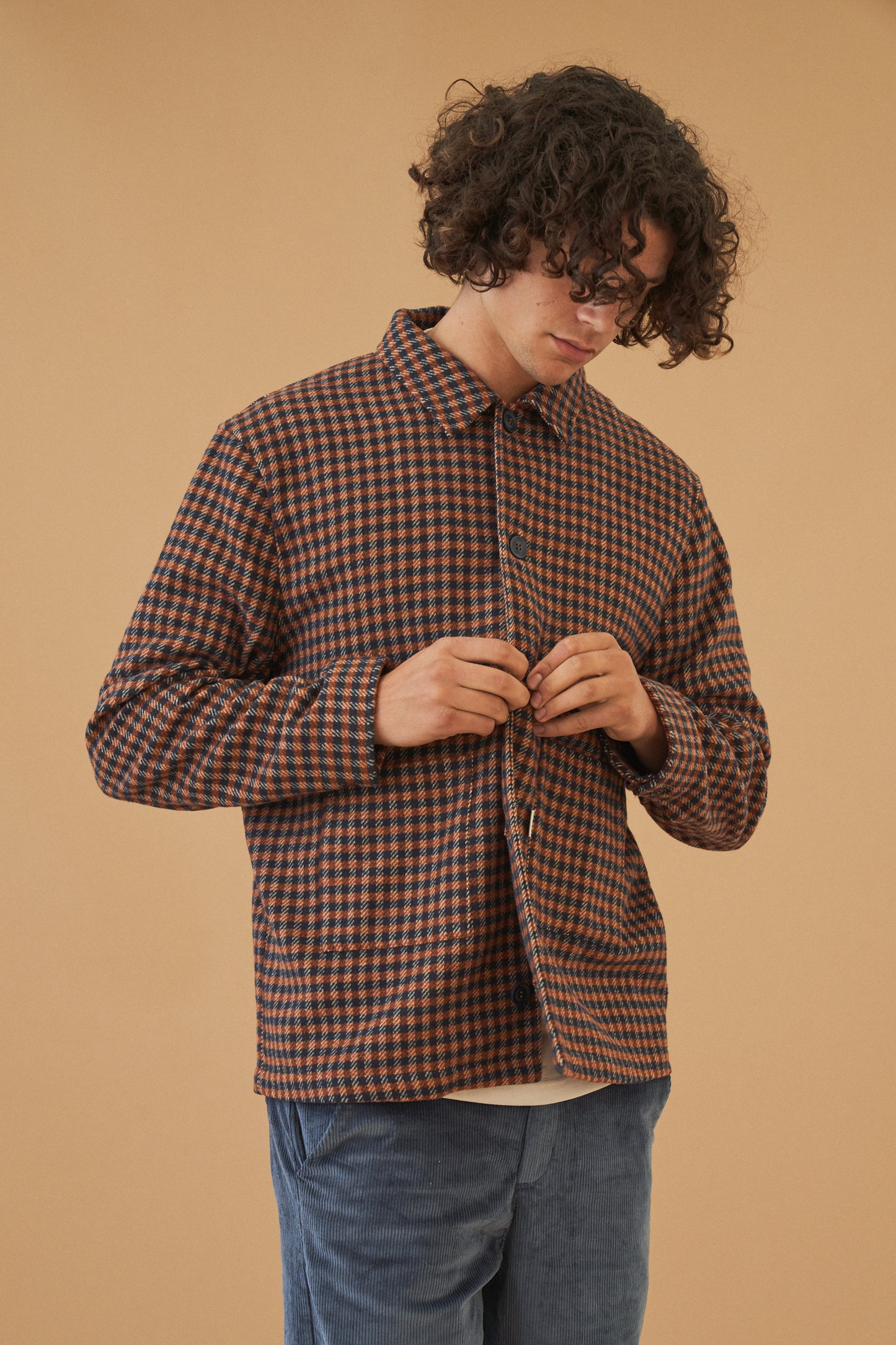 bound 'Rust Check' Button Overshirt