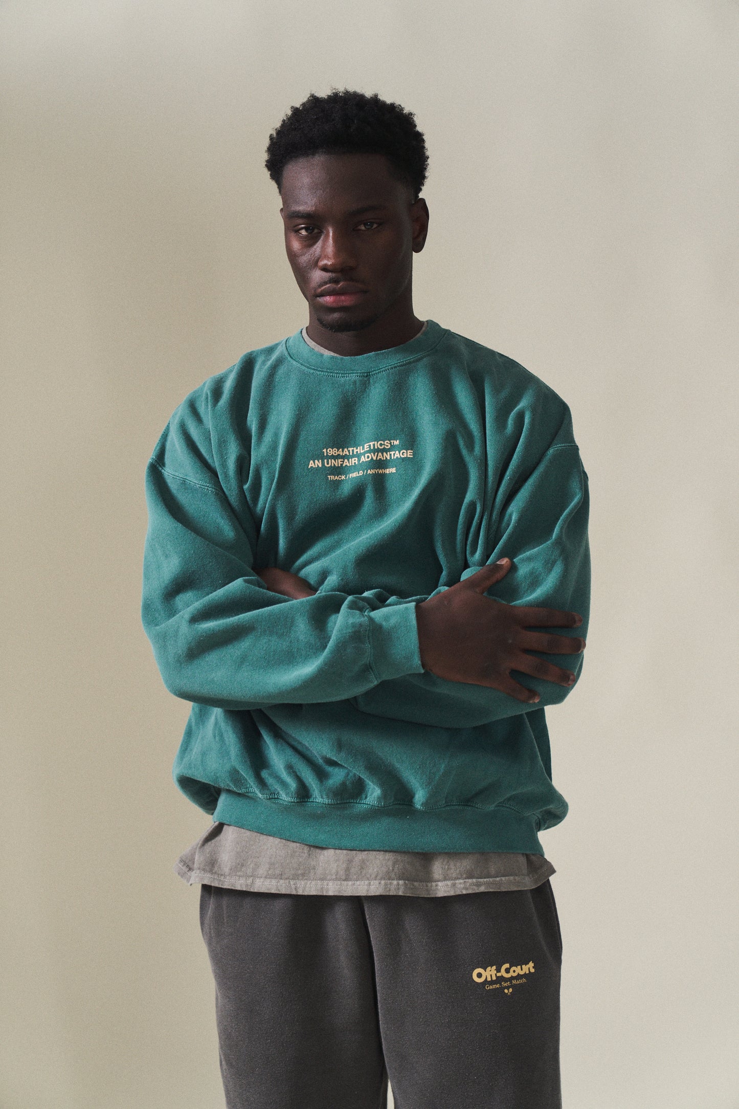 Vice 84 'Athletics' Vintage Washed Sweater - Emerald Green
