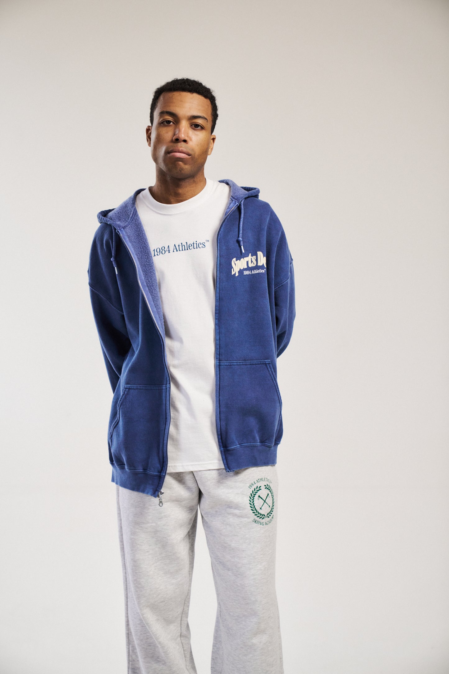 Vice 84 'Sports Dept' Vintage Washed Zip Hoodie - Indigo