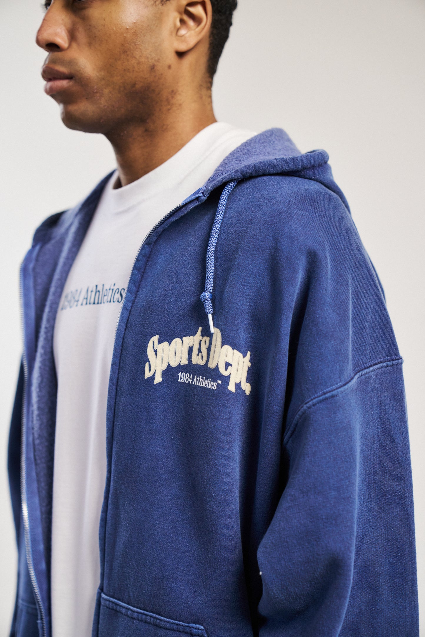 Vice 84 'Sports Dept' Vintage Washed Zip Hoodie - Indigo