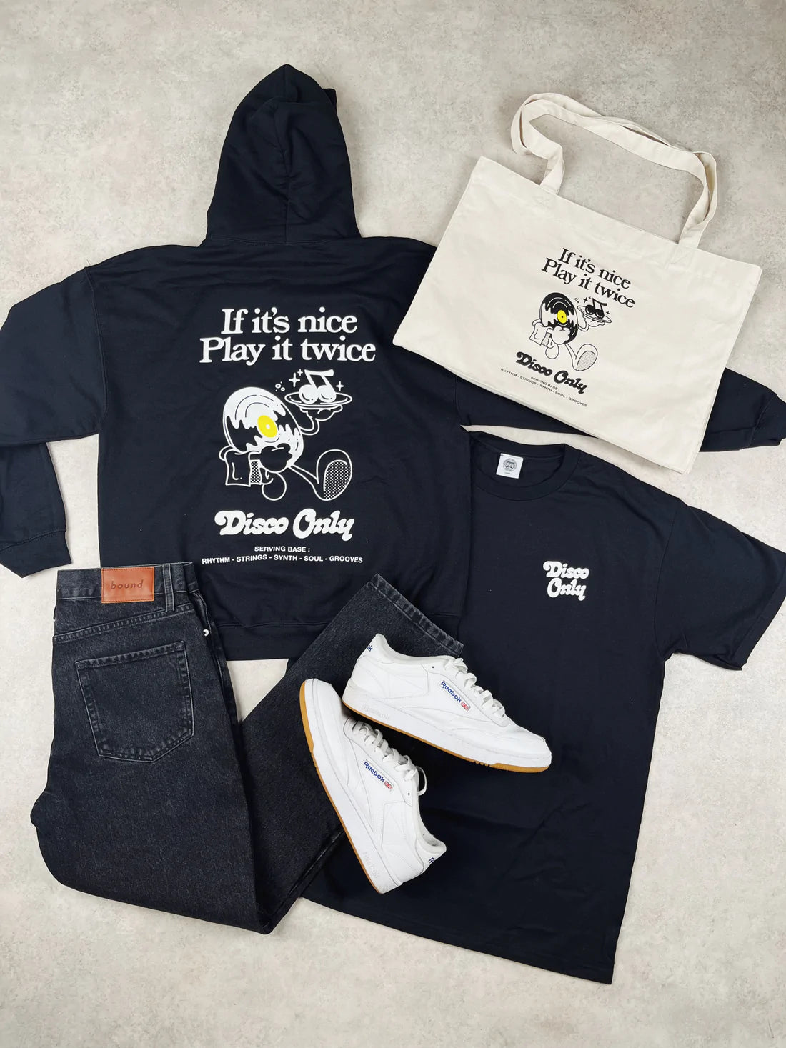 DISCO ONLY Play It Twice V2 Hoodie Black UN IK Clothing